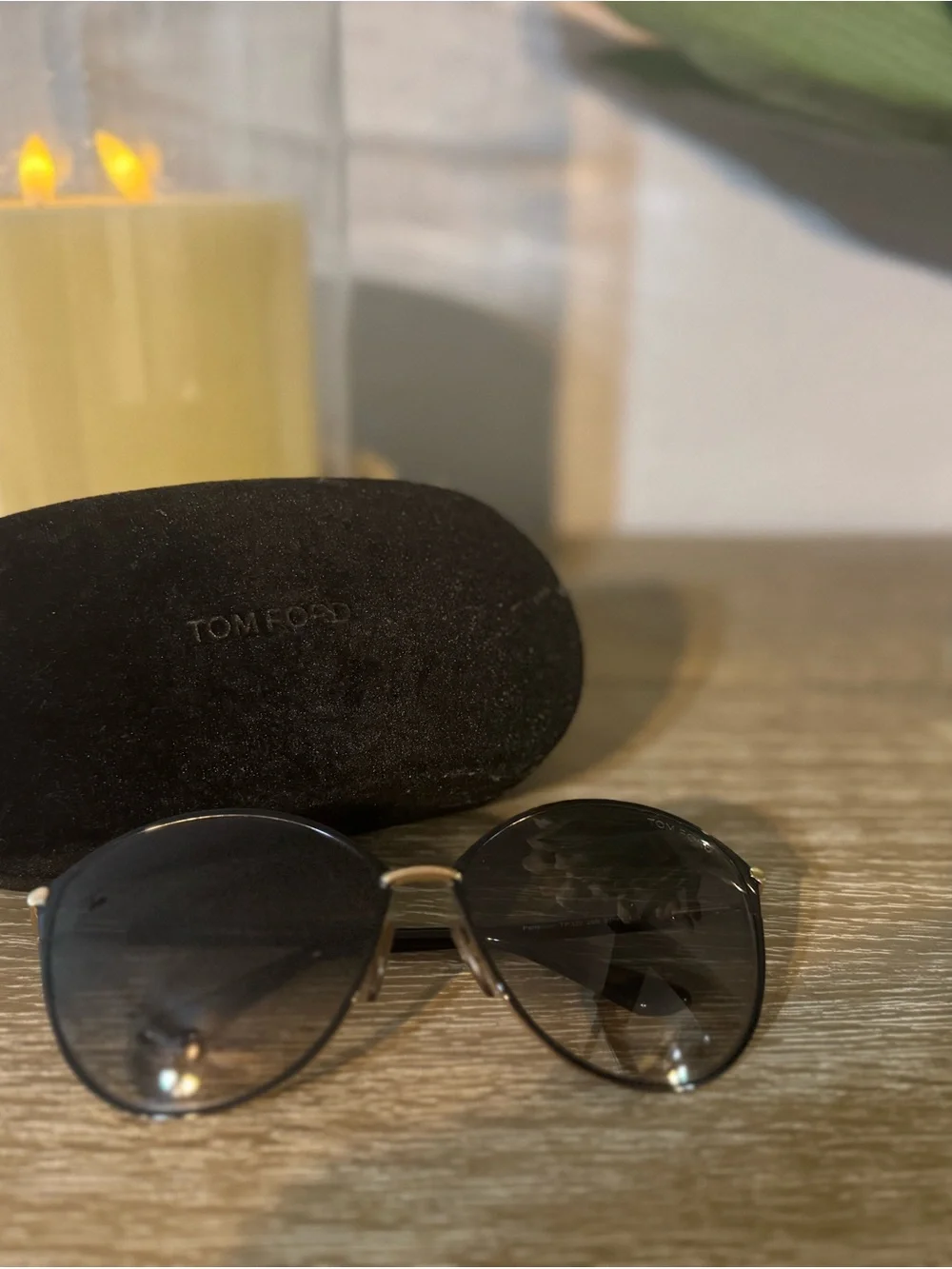 Tom Ford Black Penelope Sunglasses with Gold Bridge